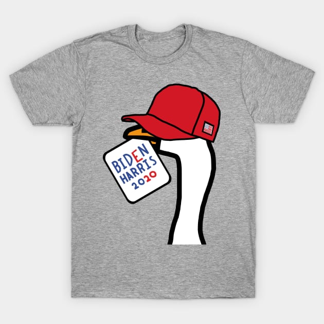 Portrait of Goose in Red Hat with Stolen Biden Harris Sign T-Shirt by ellenhenryart